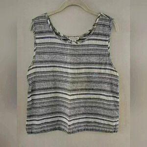 Artisan NY 100% Linen Tank Top Women's Large Blue White Stripe Coastal